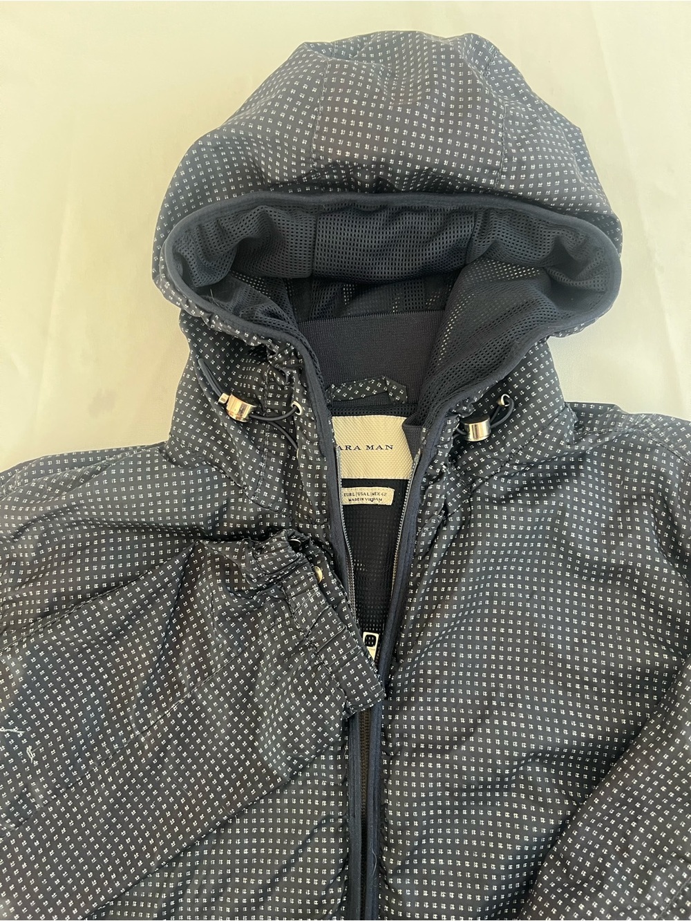 Zara Men’s Navy Jacket with Patterned Trim